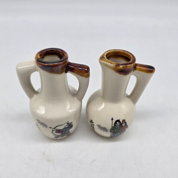 Japanese Miniature Ceramic Pitchers With Traditional Folk Art Design 3.25" Tall - Picture 4 of 8